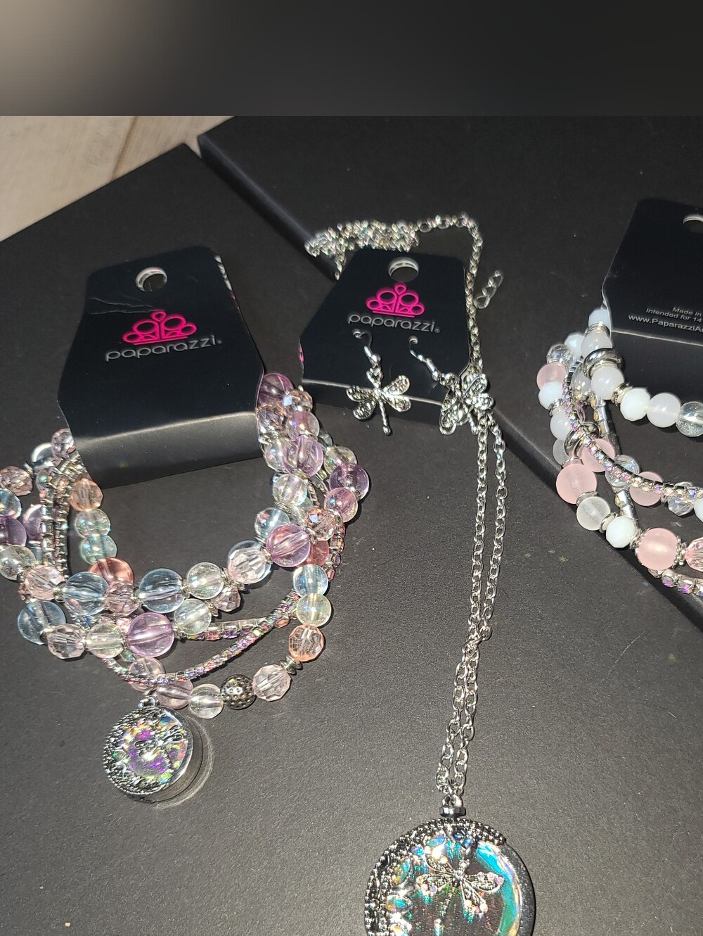 3 Piece Set. Paparazzi Iridescent Necklace With 2 Bracelet Set